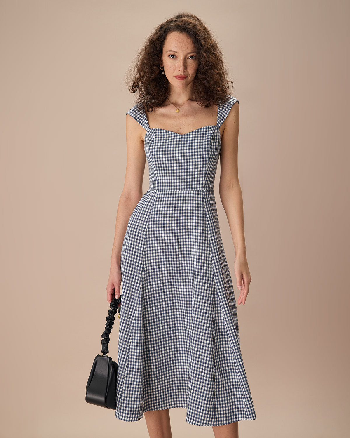 The Navy Plaid Shirred Back Midi Dress Free Shipping Largest Supplier