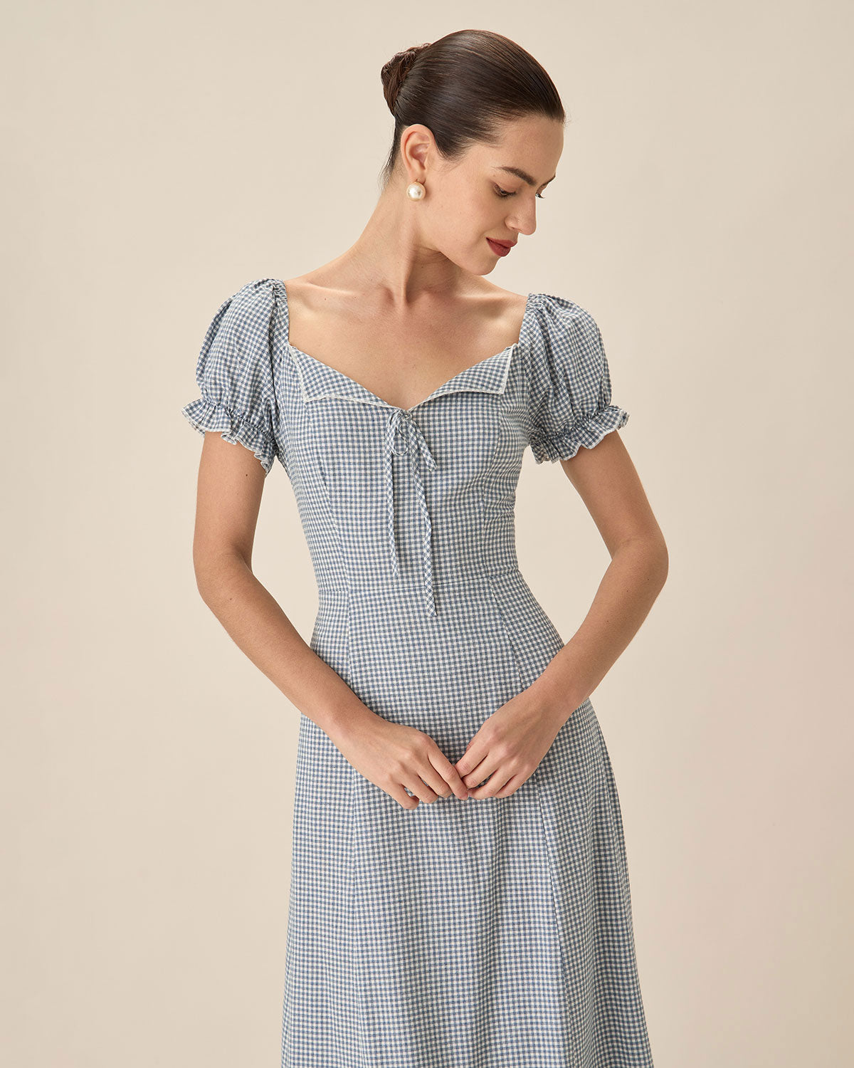 Blue Plaid Sweetheart Neck Midi Dress Visit Sale Online