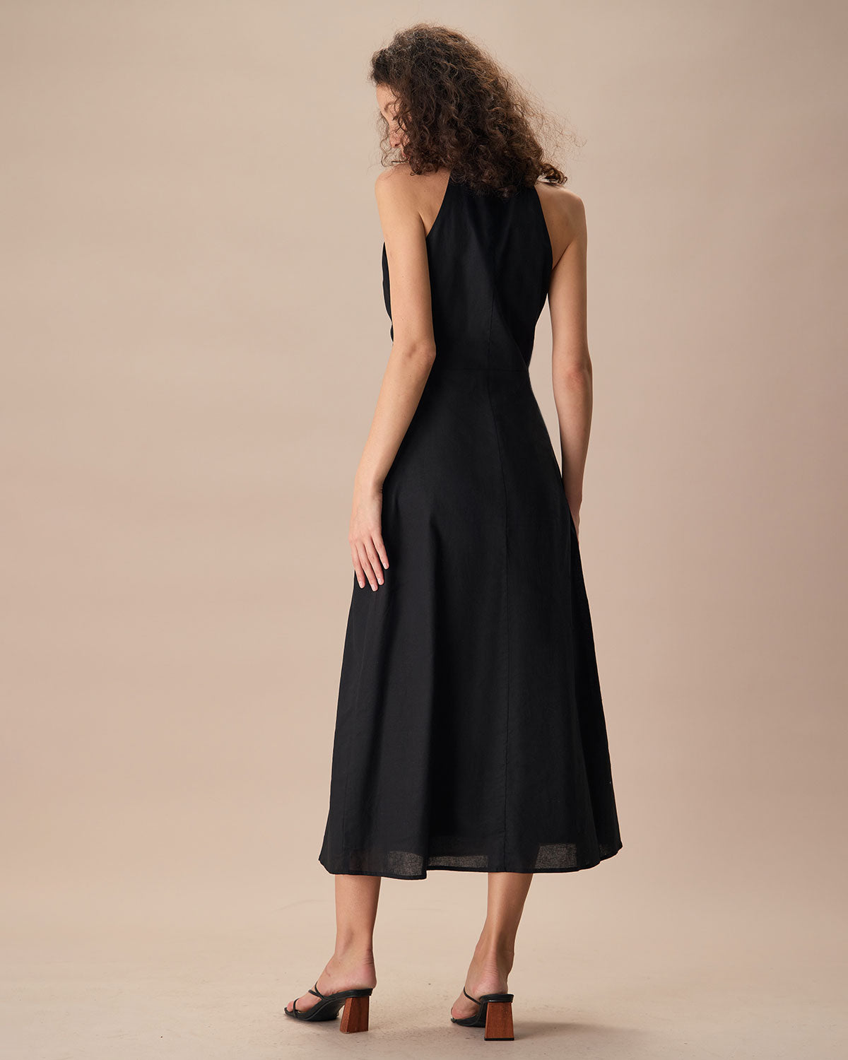 The Black Collared Frill Trim Linen Maxi Dress Inexpensive Cheap Online