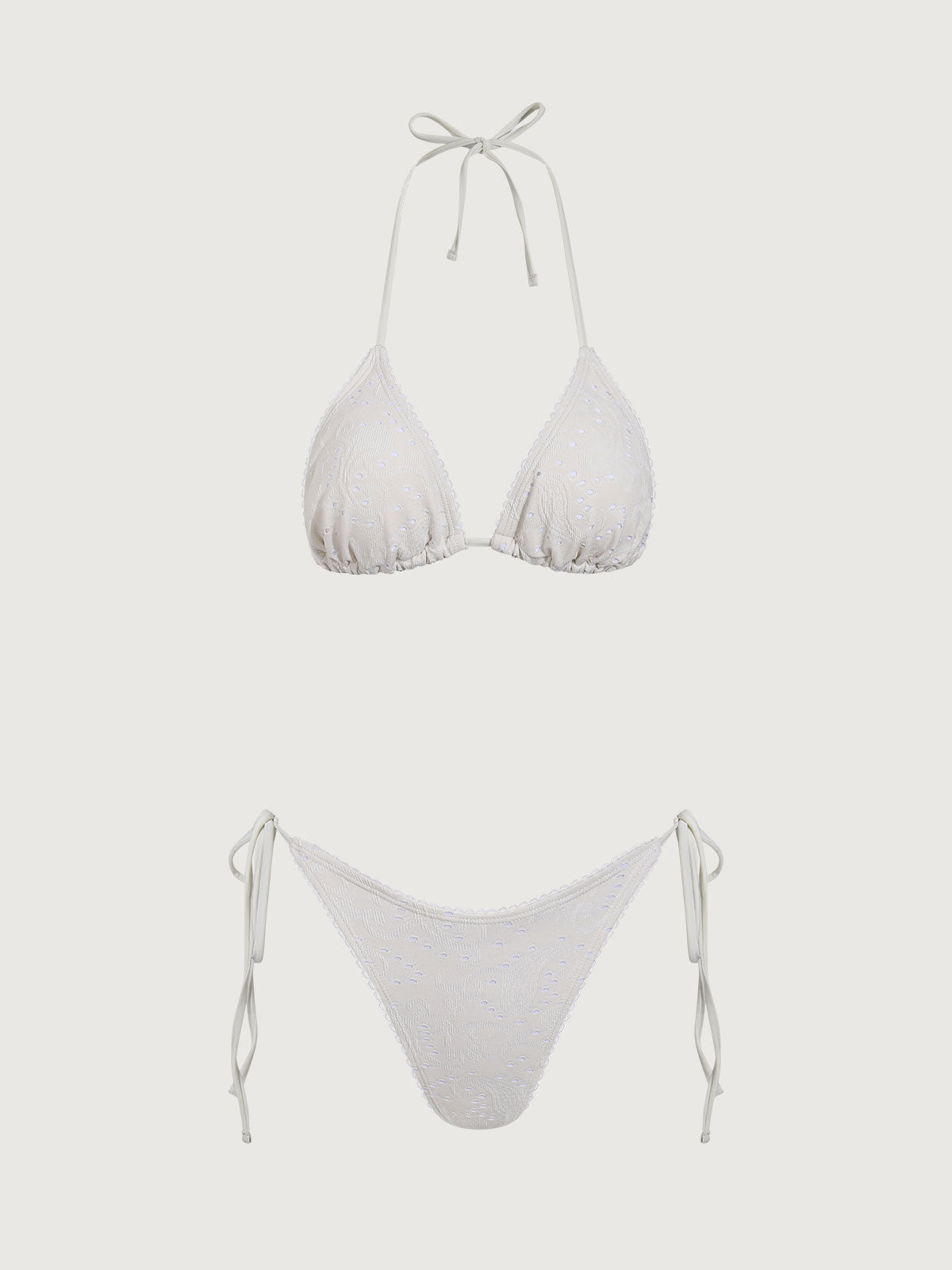 White Textured Triangle Bikini Set Cheap 100% Original