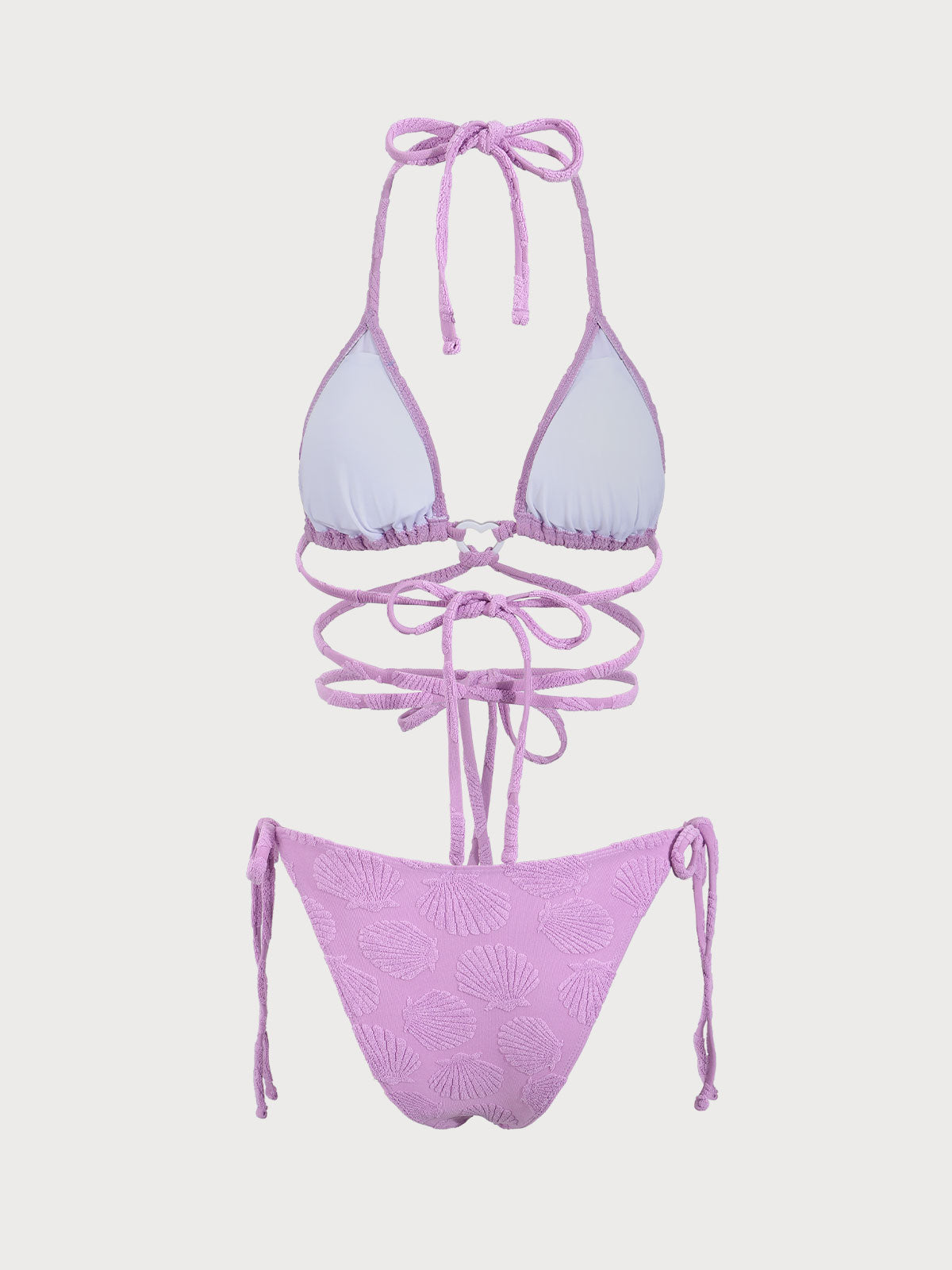 Purple Jacquard Cross-Tie Bikini Set Cheap Factory Outlet