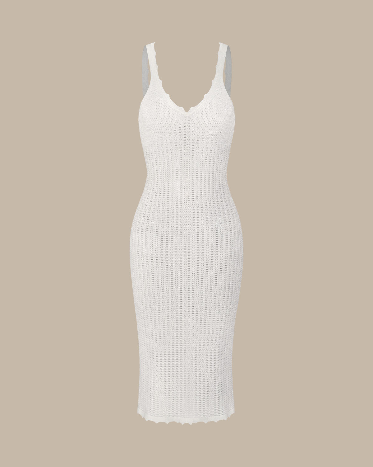 The White V-Neck Knitted Pointelle Midi Dress Clearance Cheap Real