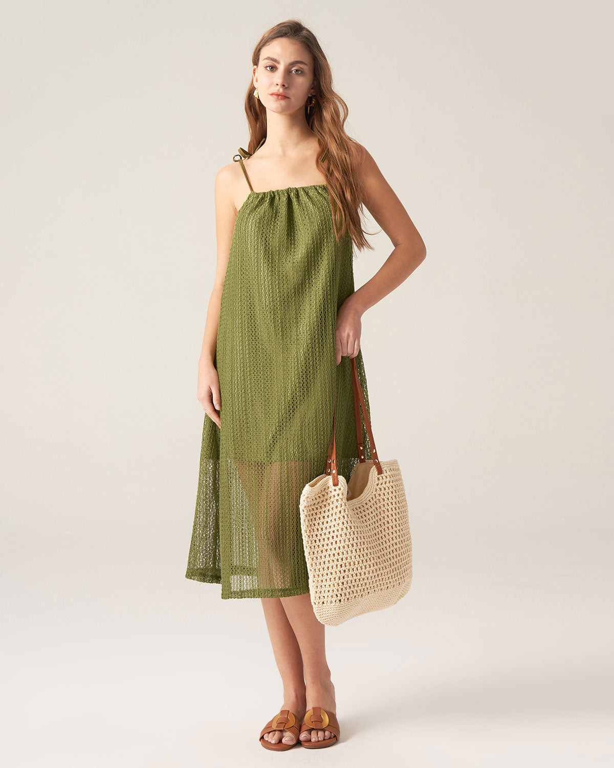 Green Crochet Tie Strap Midi Dress Outlet Countdown Package