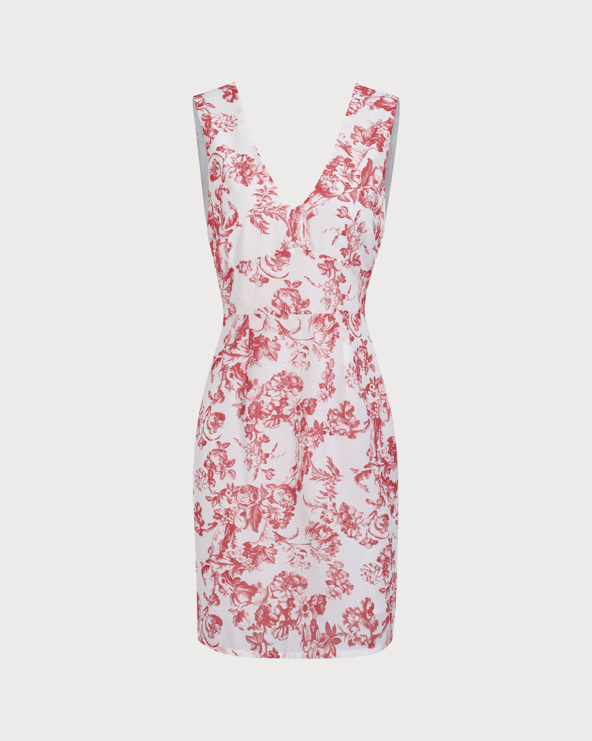 Women's Red V-Neck Sleeveless Floral Mini Dress