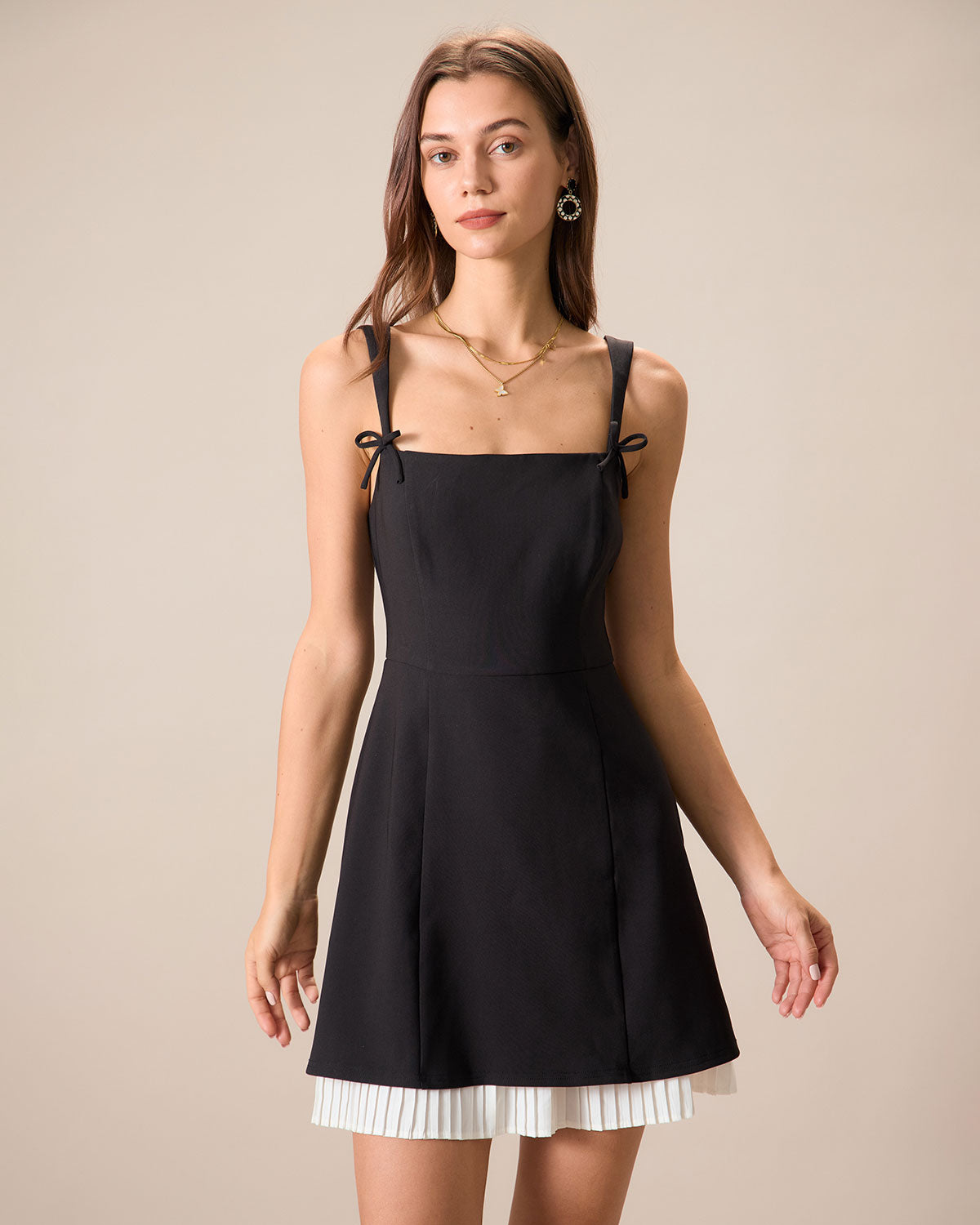 Black Contrasting Bowknot Slip Mini Dress Outlet New