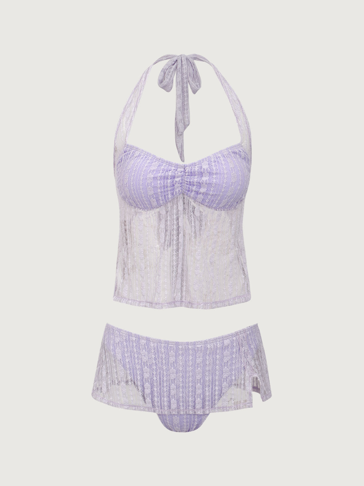 Purple Lace Halter Tankini Swimsuit Wiki Sale Online