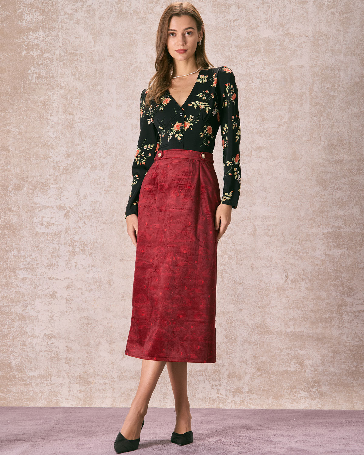 The Wine Red Split Hem Velvet Midi Skirt Buy Cheap Big Discount