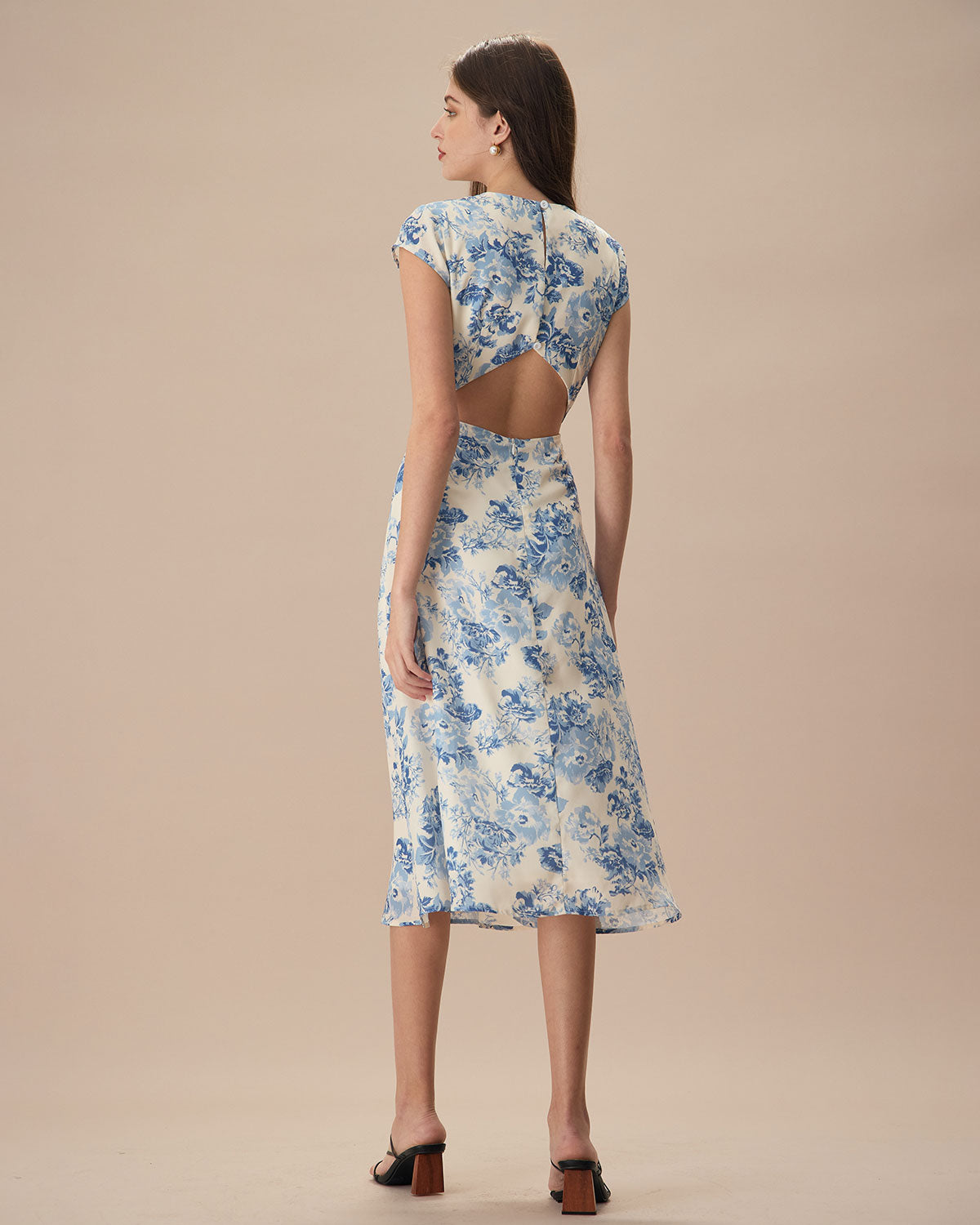 The Blue Round Neck Cap Sleeve Floral Midi Dress Amazon Cheap Online