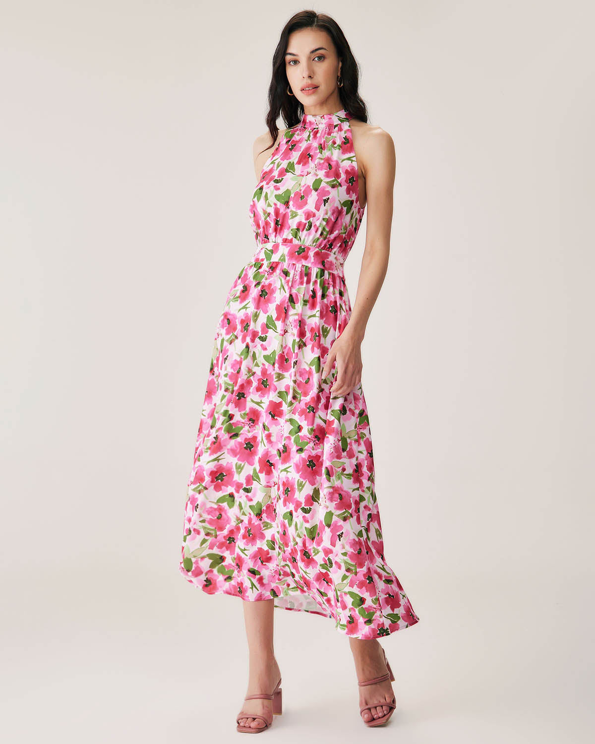 Pink Floral Midi Dress Cheap Sale From China