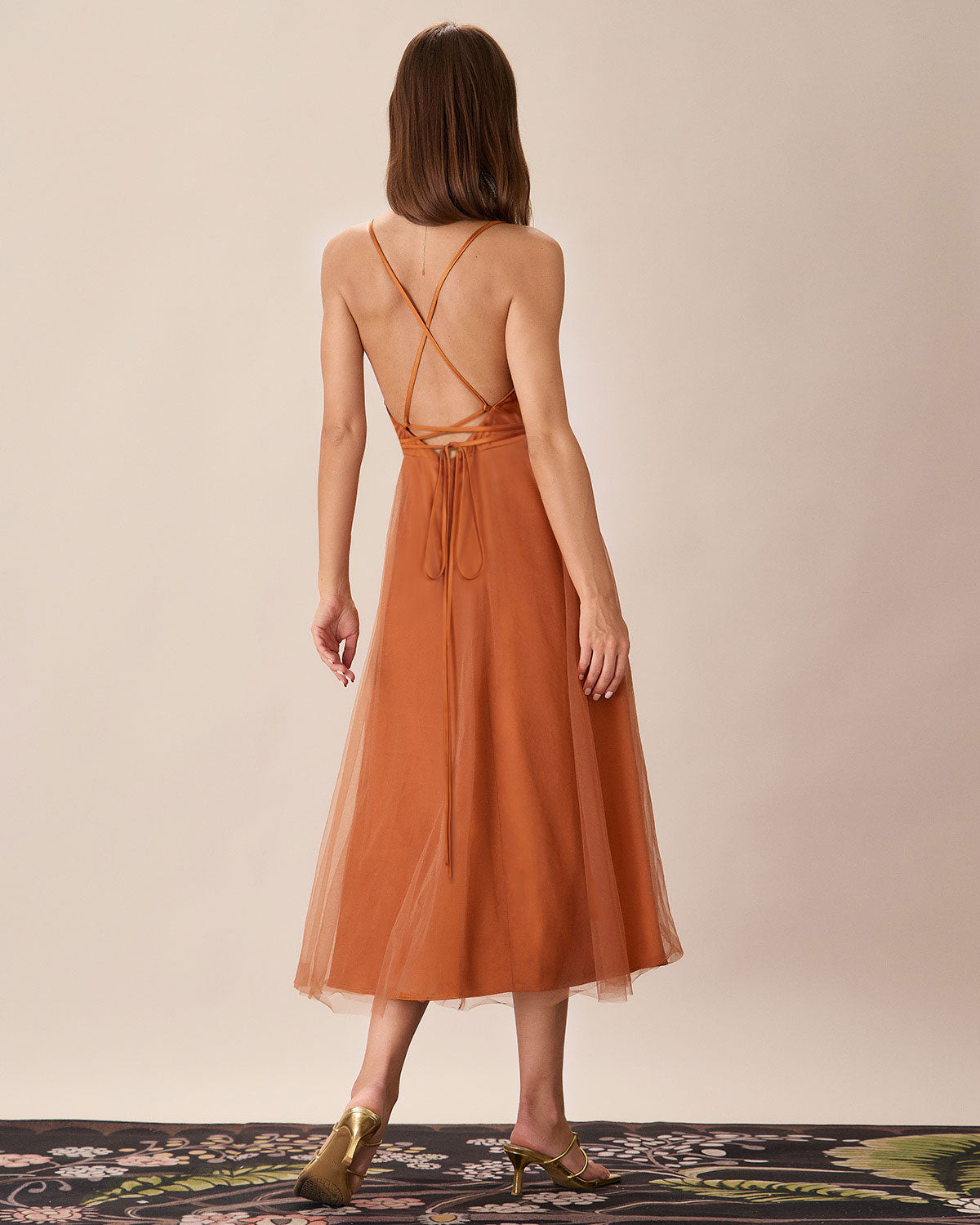 Caramel Mesh Flowy Slip Midi Dress Fashion Style Cheap Online