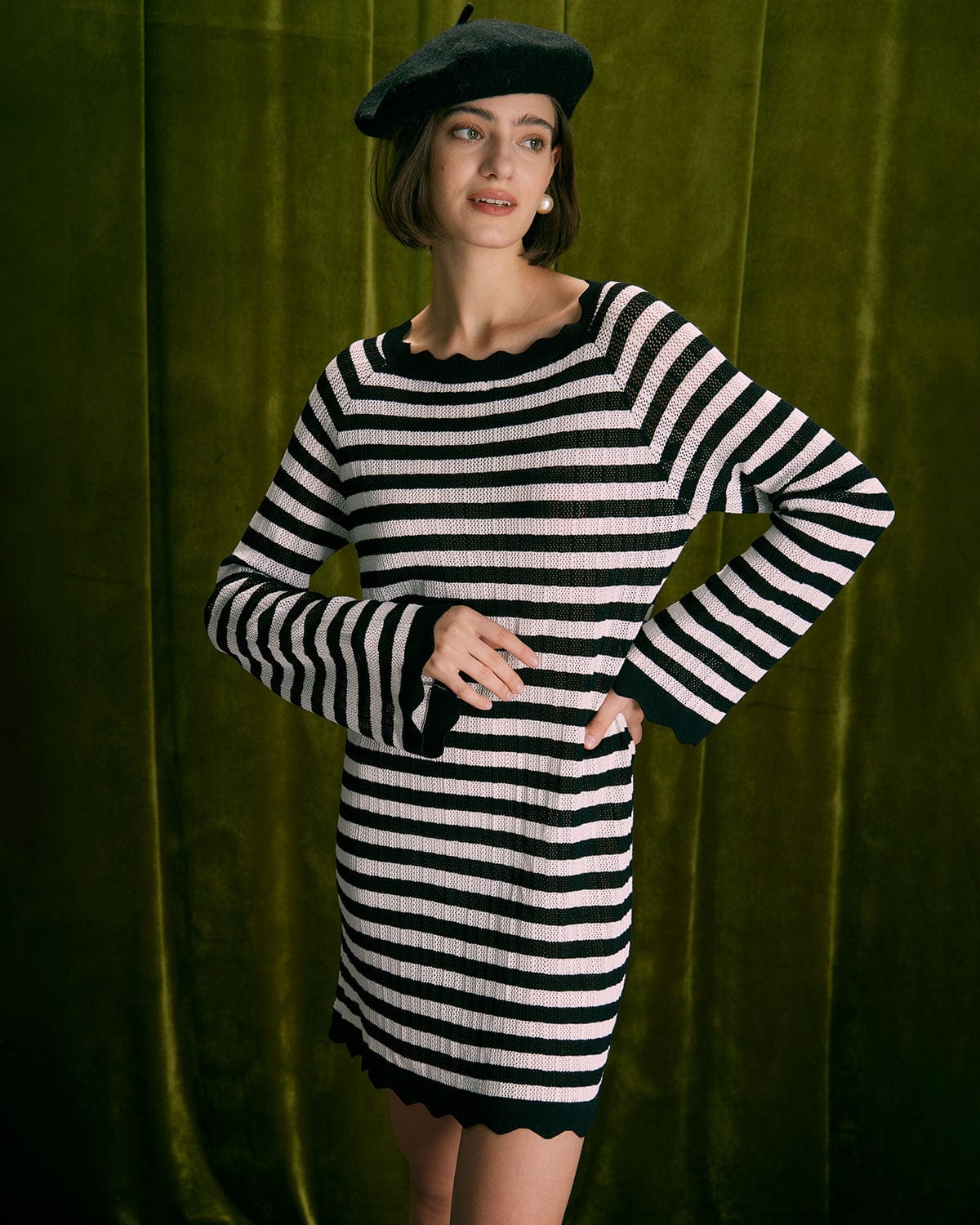 The Black Striped Flare Sleeve Mini Dress Recommend Sale Online