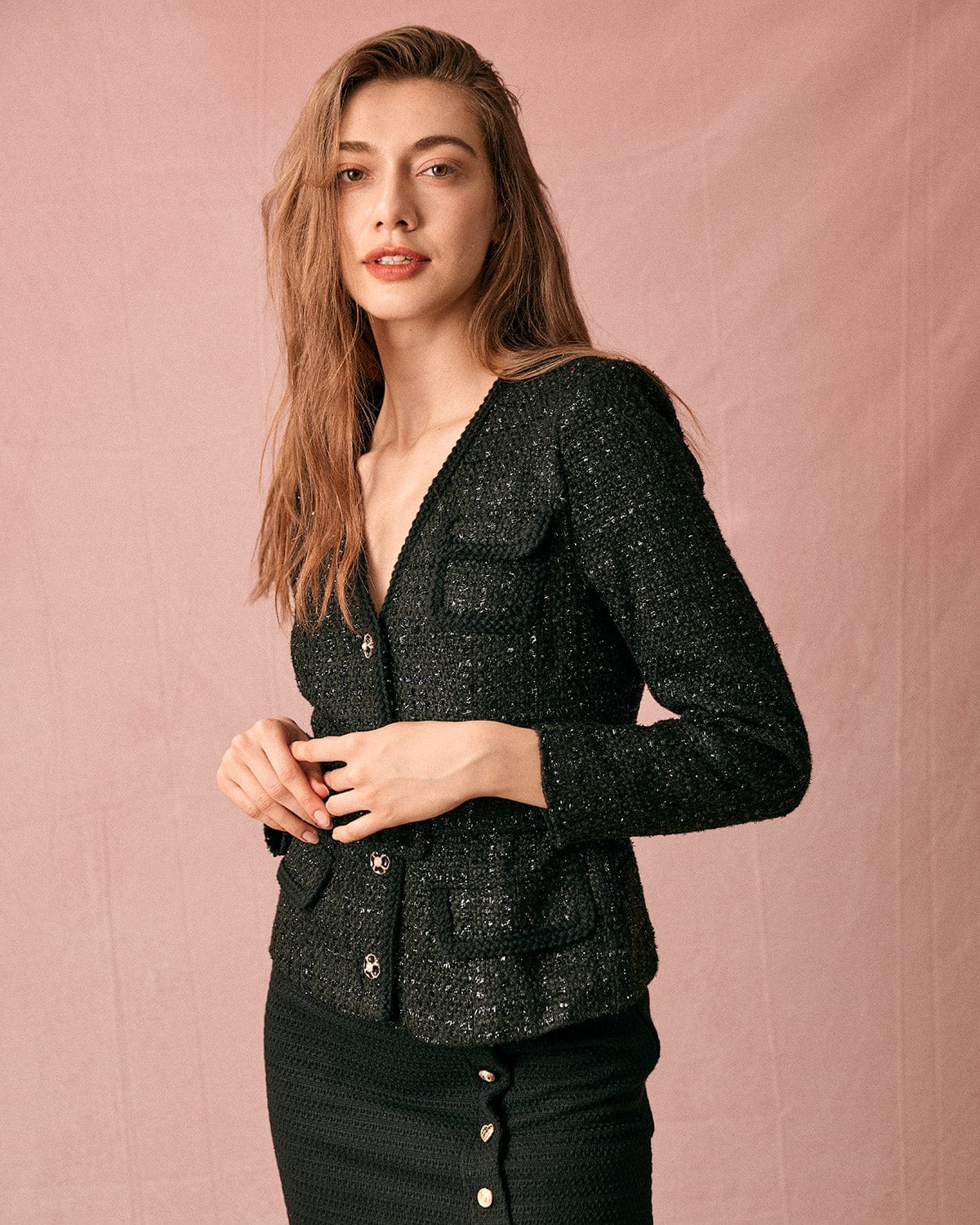 The V Neck Single-breasted Belted Jacket Cheap Explore