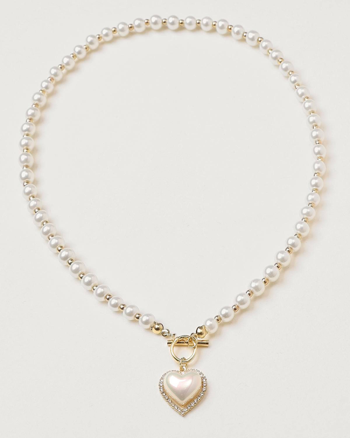 The Faux Pearl Decor Heart Pendant Necklace Low Pice Fee Shipping