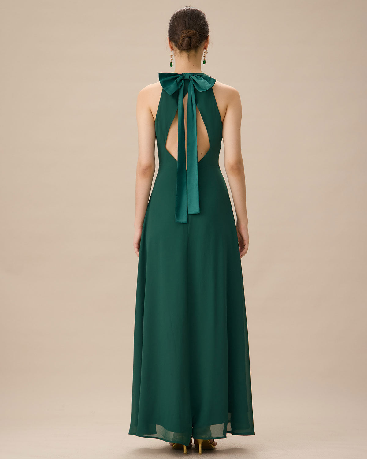 Green Halter Bowknot Back Maxi Dress Clearance Cheap Online