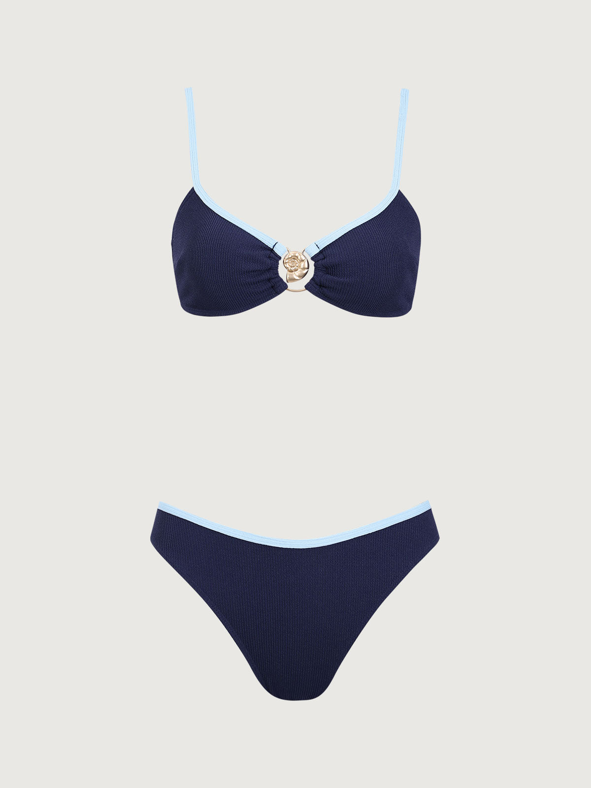 Blue Contrasting Textured Bikini Set For Sale Free Shipping