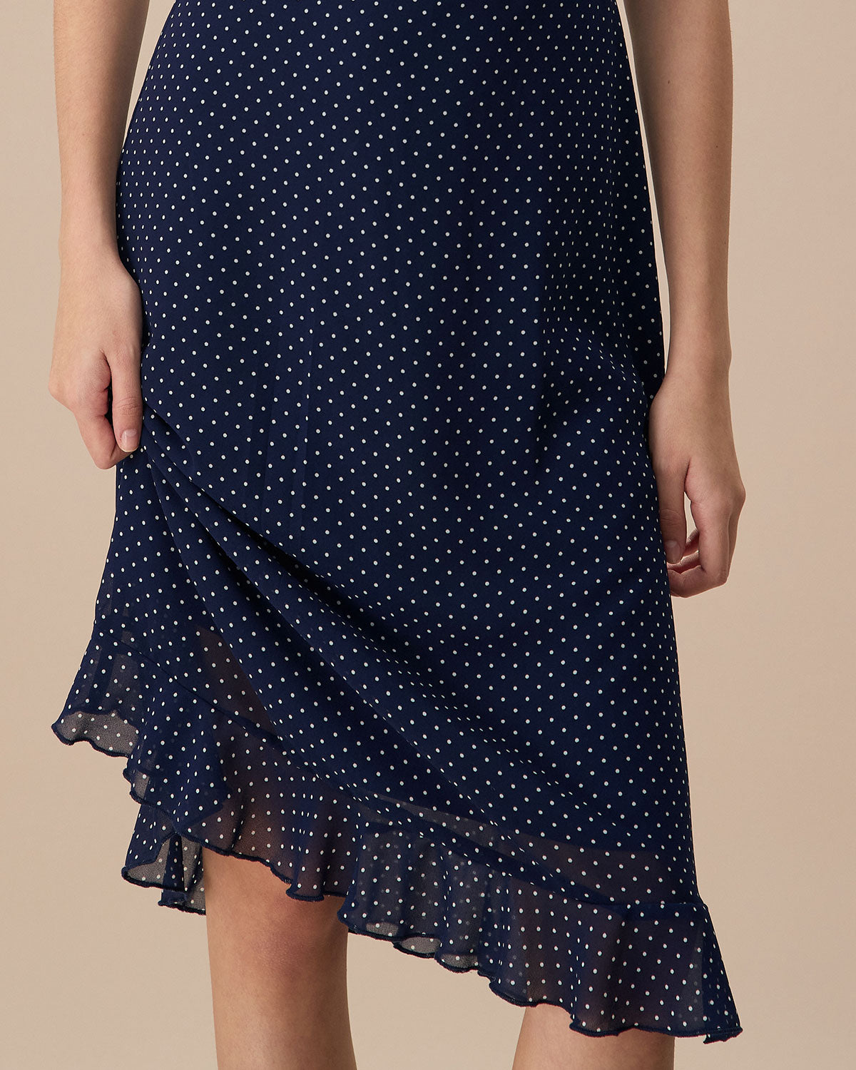 The Navy Polka Dot Cutout Midi Dress In China Cheap Online