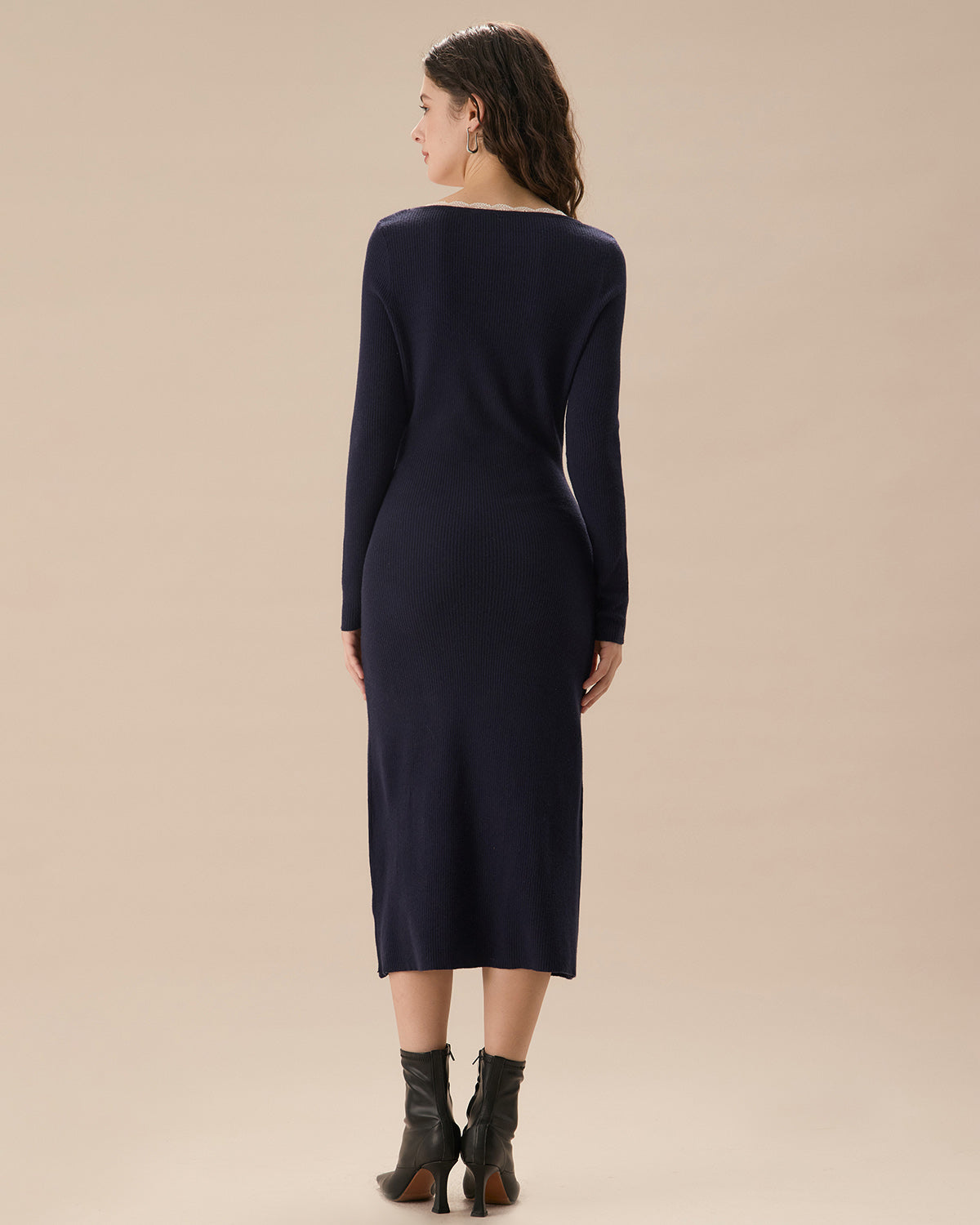 Navy Contrasting Button-Up Sweater Dress Outlet Locations For Sale