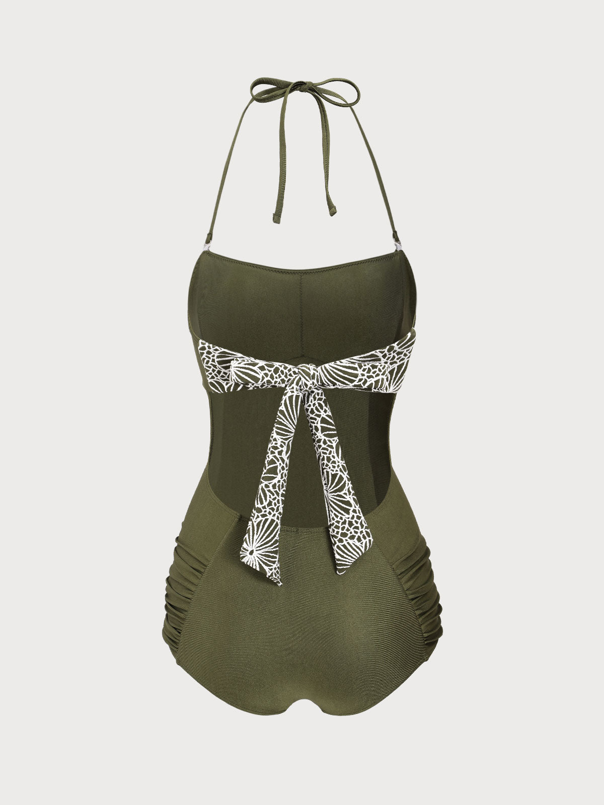 Green Ruched Halter One-Piece Swimsuit Outlet Clearance Store