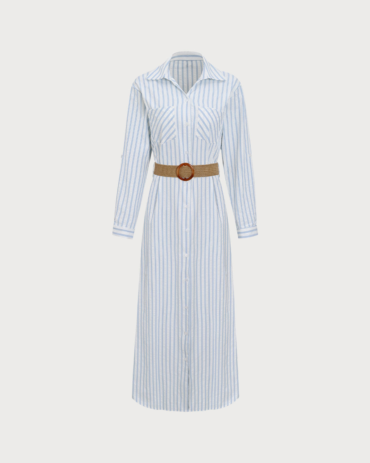 Blue Striped Belted Midi Dress Free Shipping Pay With Visa