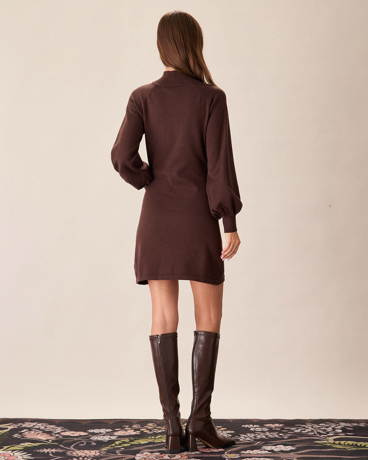 Brown Mock Neck Button Sweater Dress Sast Sale Online