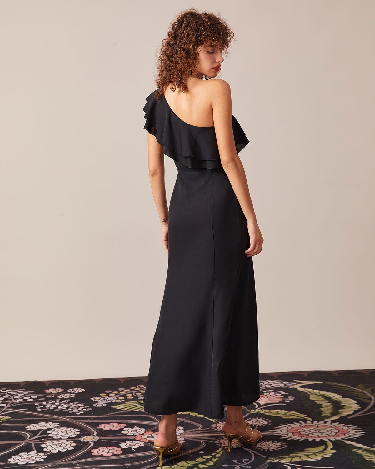The Black One Shoulder Flounce Maxi Dress Low Pice Sale Online