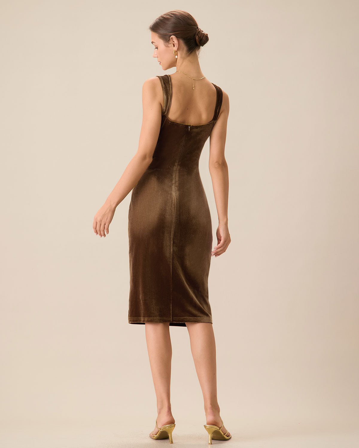 Brown Velvet Bodycon Midi Dress Get Authentic Cheap Pice