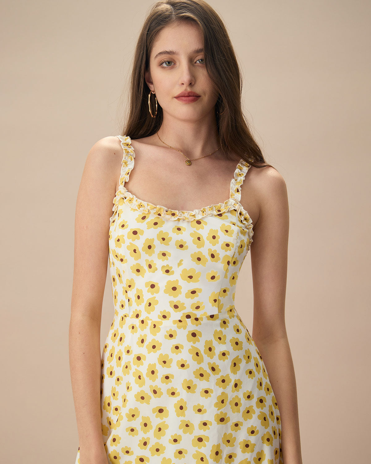 The Yellow Daisy Ruffle Slip Midi Dress Free Shipping Reliable