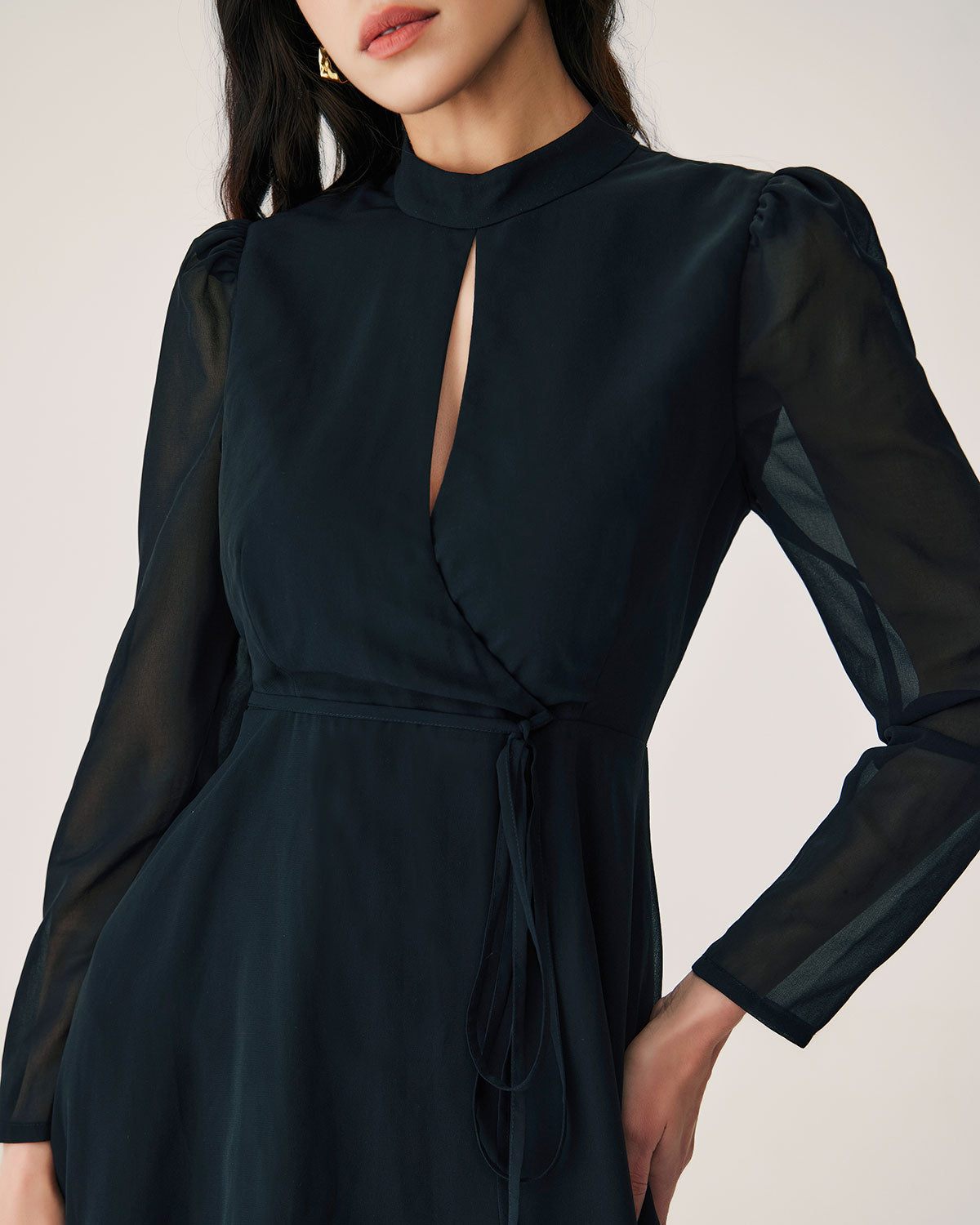 Black Chiffon Wrap Mini Dress Classic