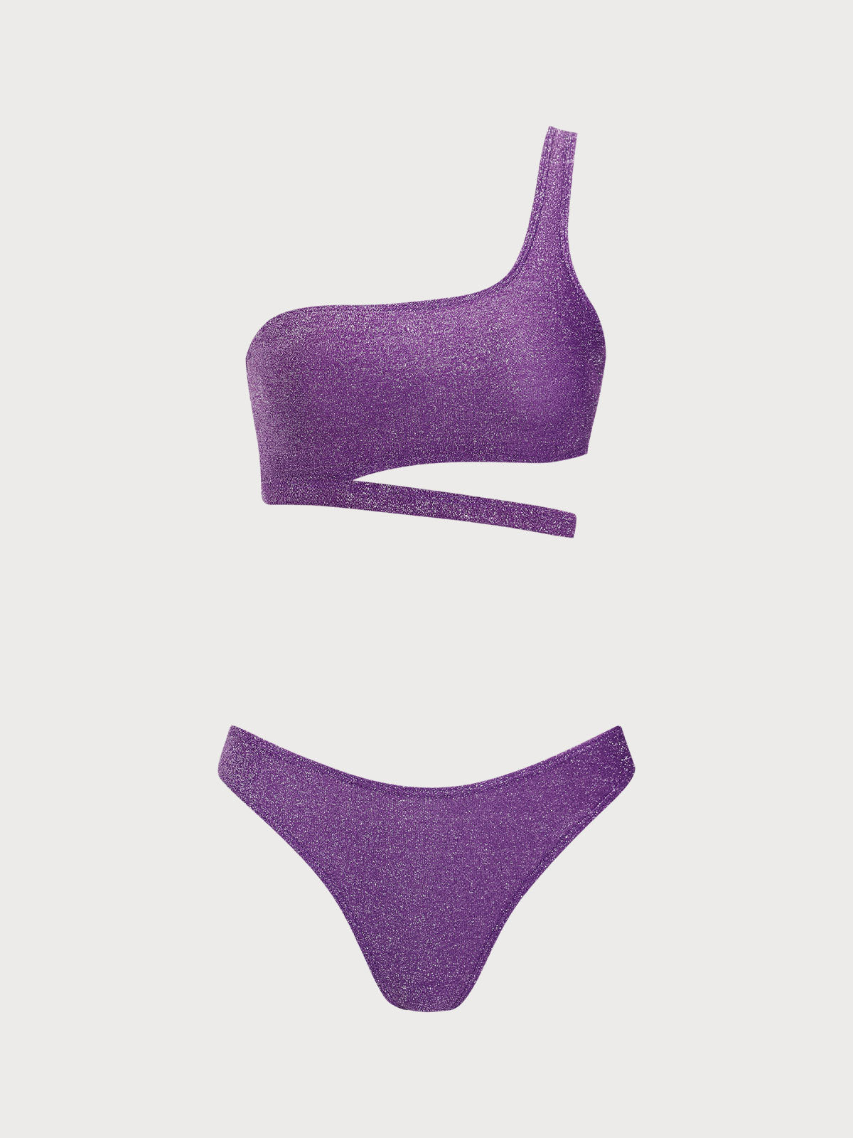 Purple Lurex One Shoulder Bikini Set Release Dates Sale Online