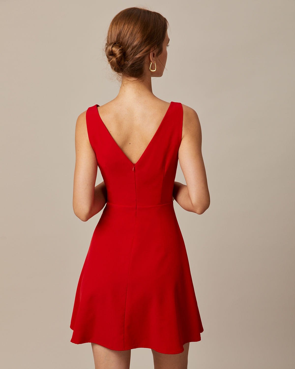 The Red Boat Neck High Waisted Mini Dress Purchase For Sale