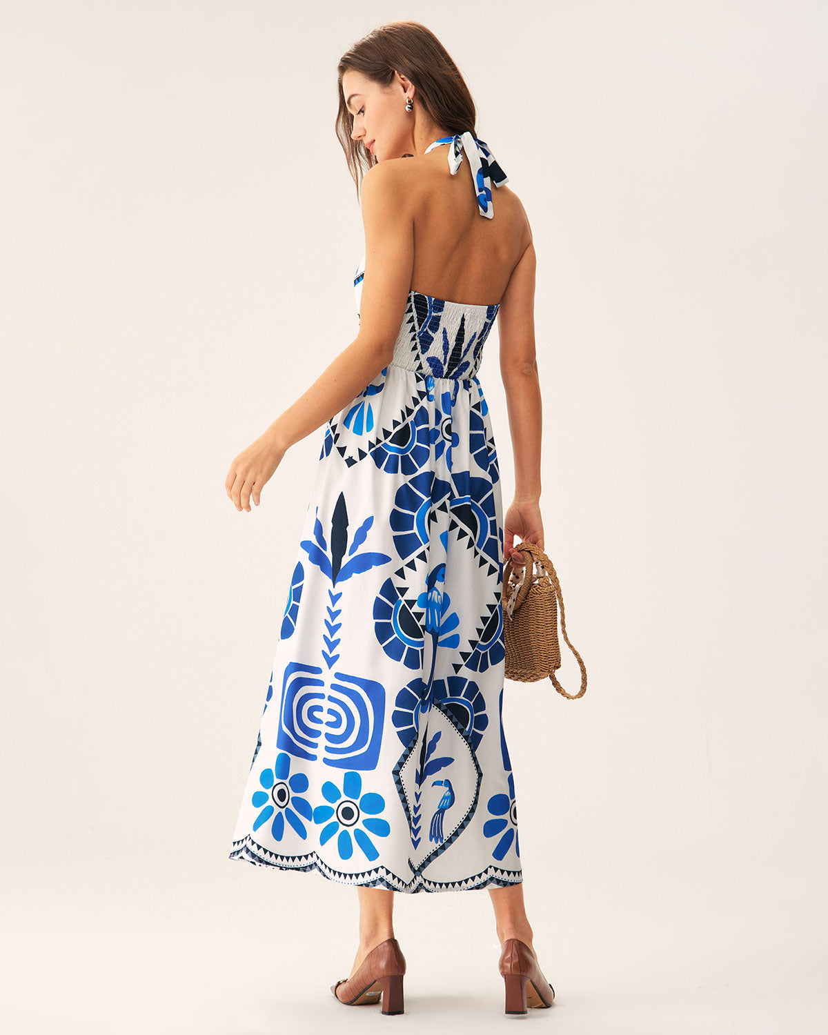 Blue Floral Halter Maxi Dress Clearance For Nice