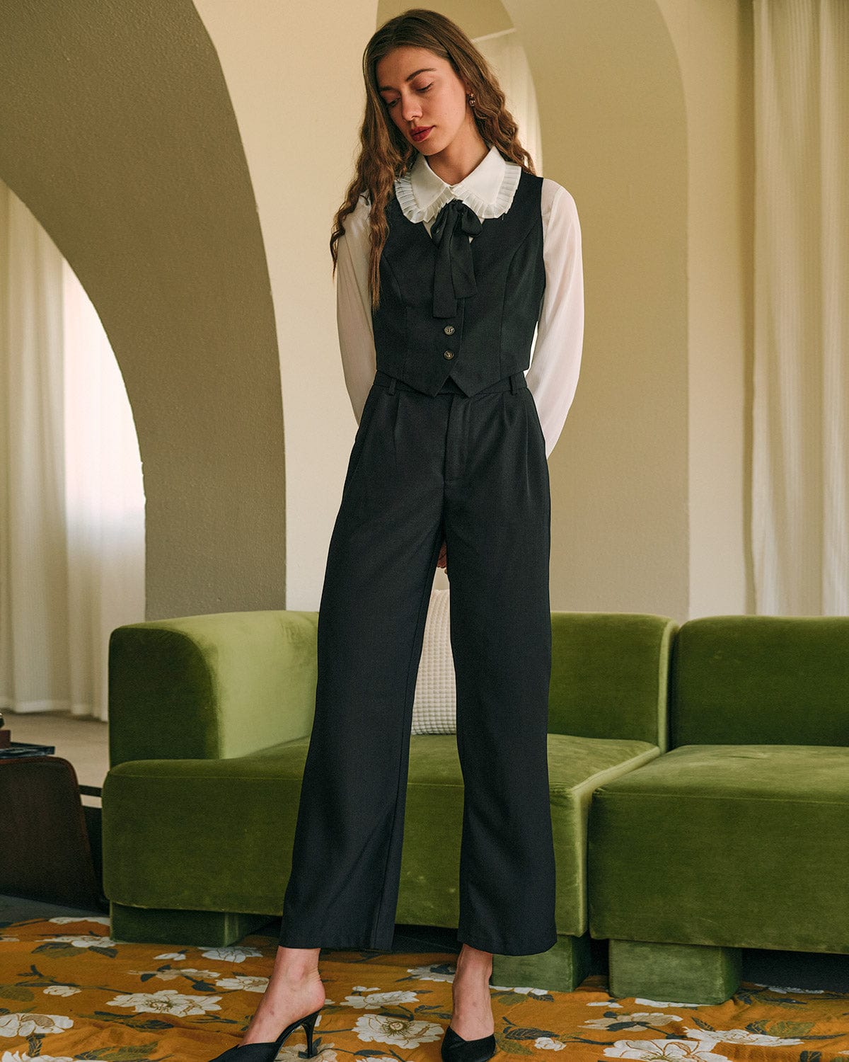 The Solid Pleated High-waisted Pants Supply Cheap Pice