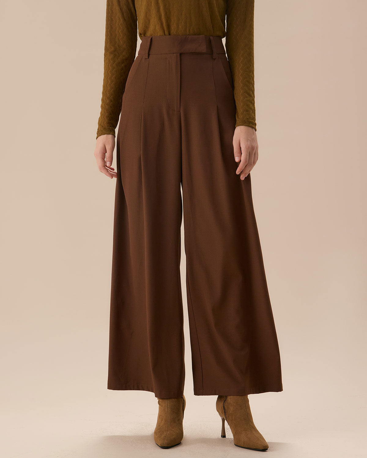 Brown High Waisted Pockets Straight Pants Buy Cheap 2025