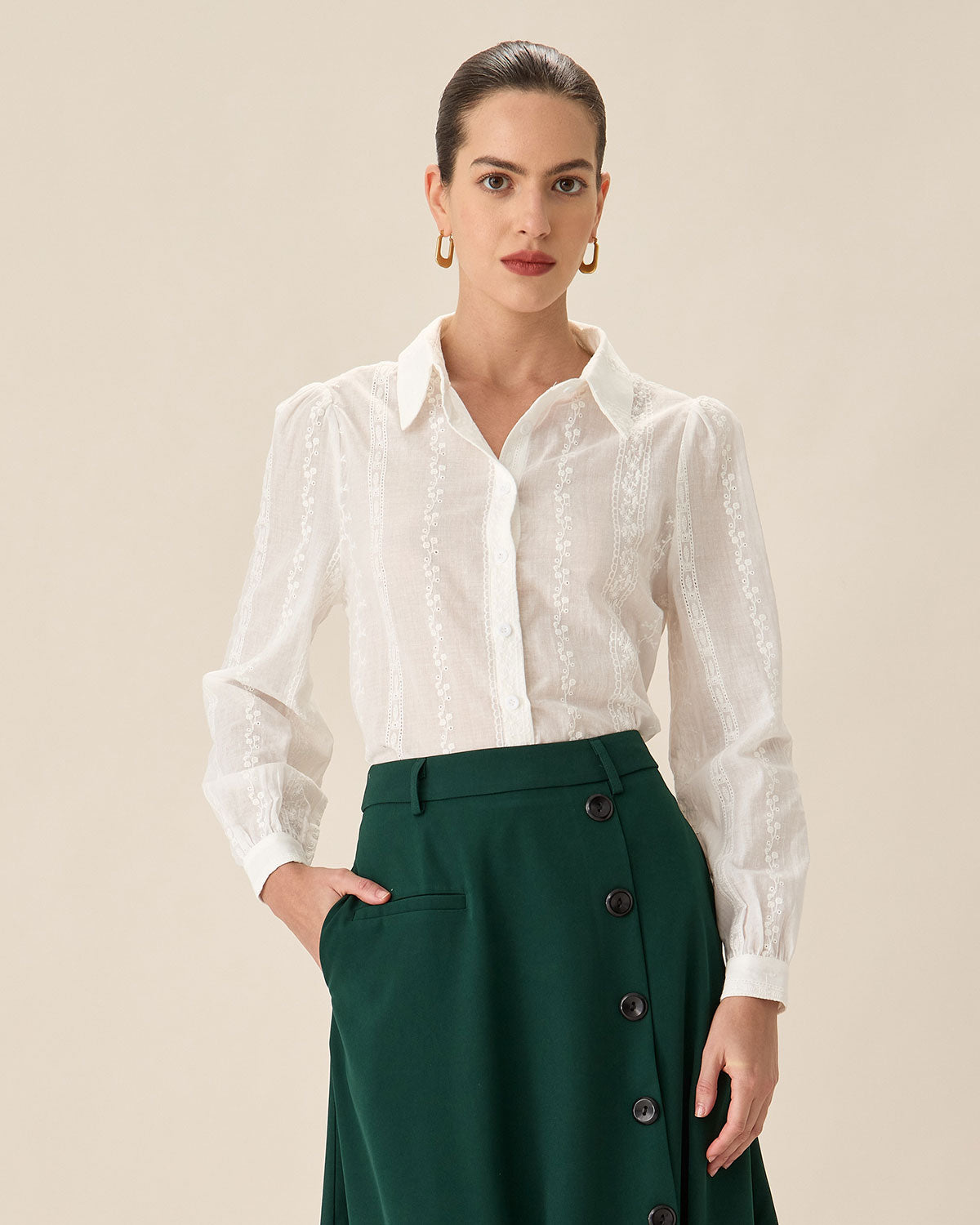 White Jacquard Button-Up Shirt Clearance Cost