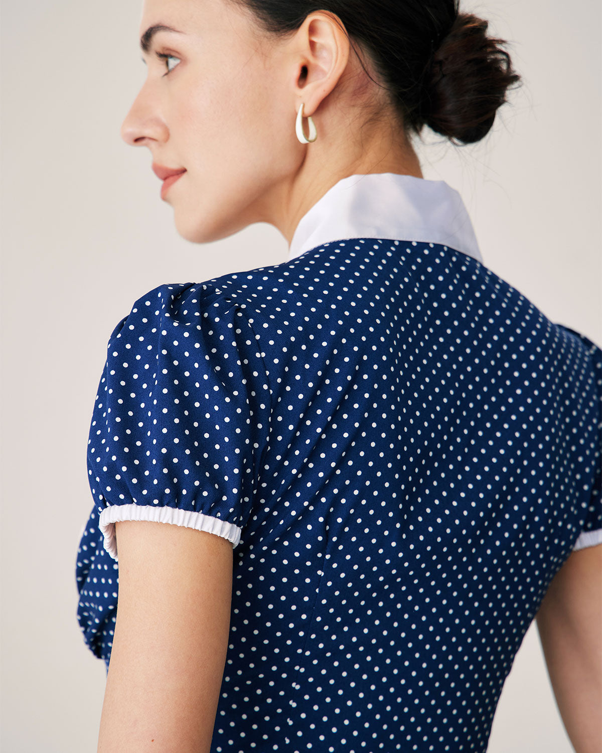 Blue Polka Dot Puffed Sleeve Blouse Buy Cheap 2025