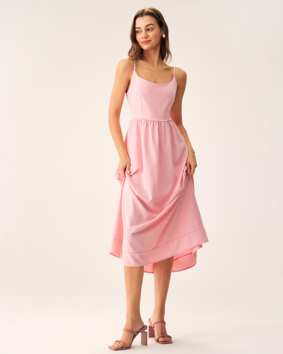 Pink A-Line Slip Midi Dress Wide Range Of Cheap Pice