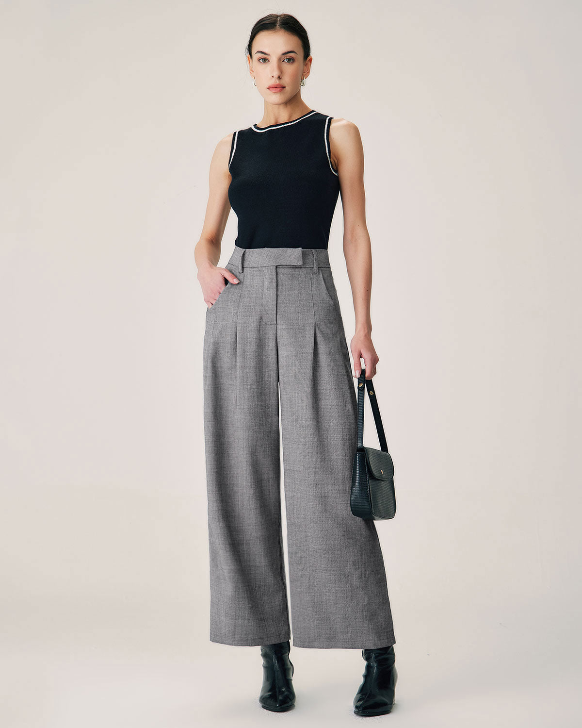 Grey Natural Waisted Straight Pants Best Sale Cheap Pice