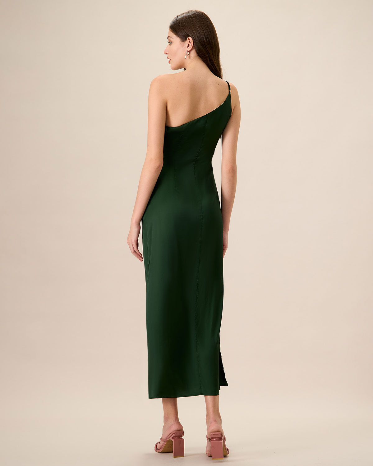 Women's Green One-shoulder Satin Maxi Dress