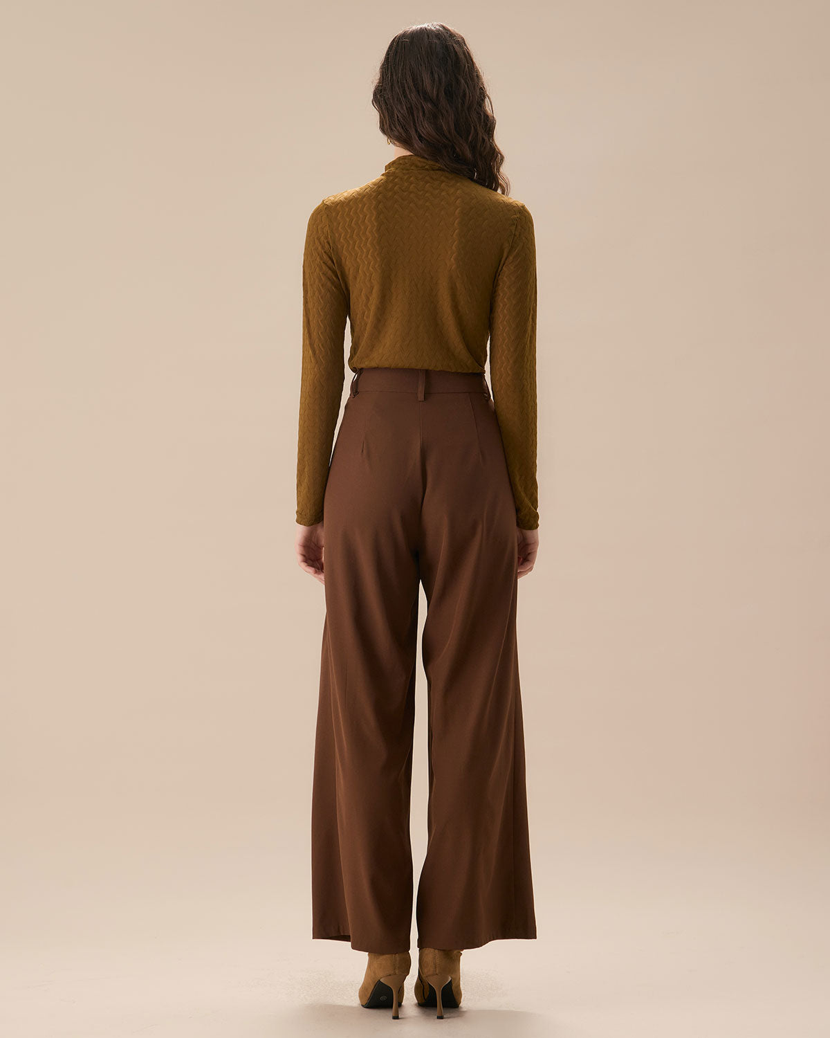 Brown High Waisted Pockets Straight Pants Buy Cheap 2025