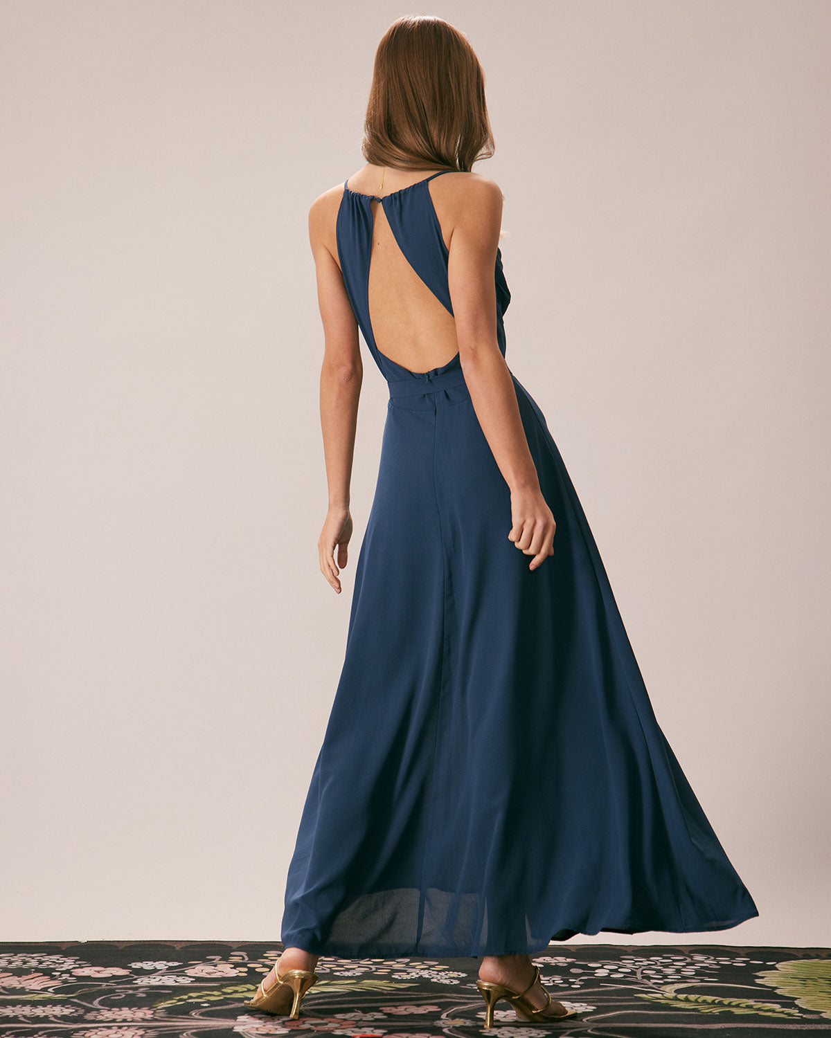 The Navy Cowl Neck Cutout Back Maxi Dress Discount Best Pices