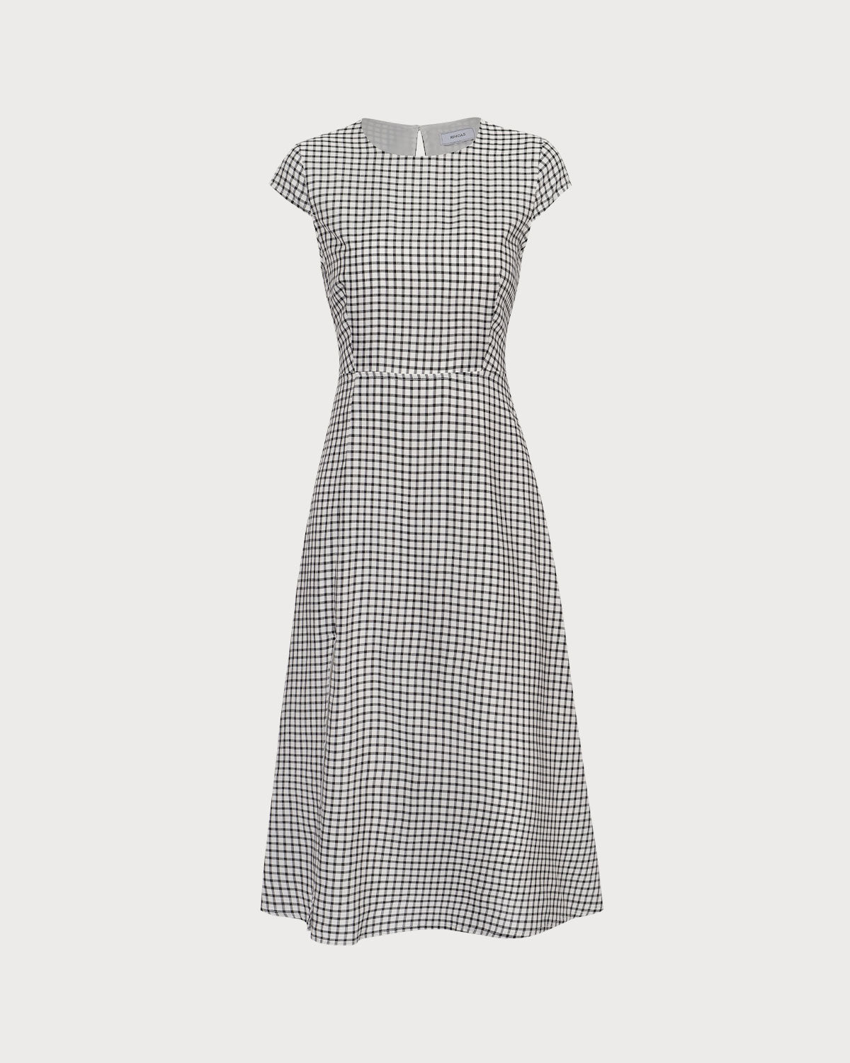 The Black Round Neck Cap Sleeve Plaid Midi Dress Cheap Supply