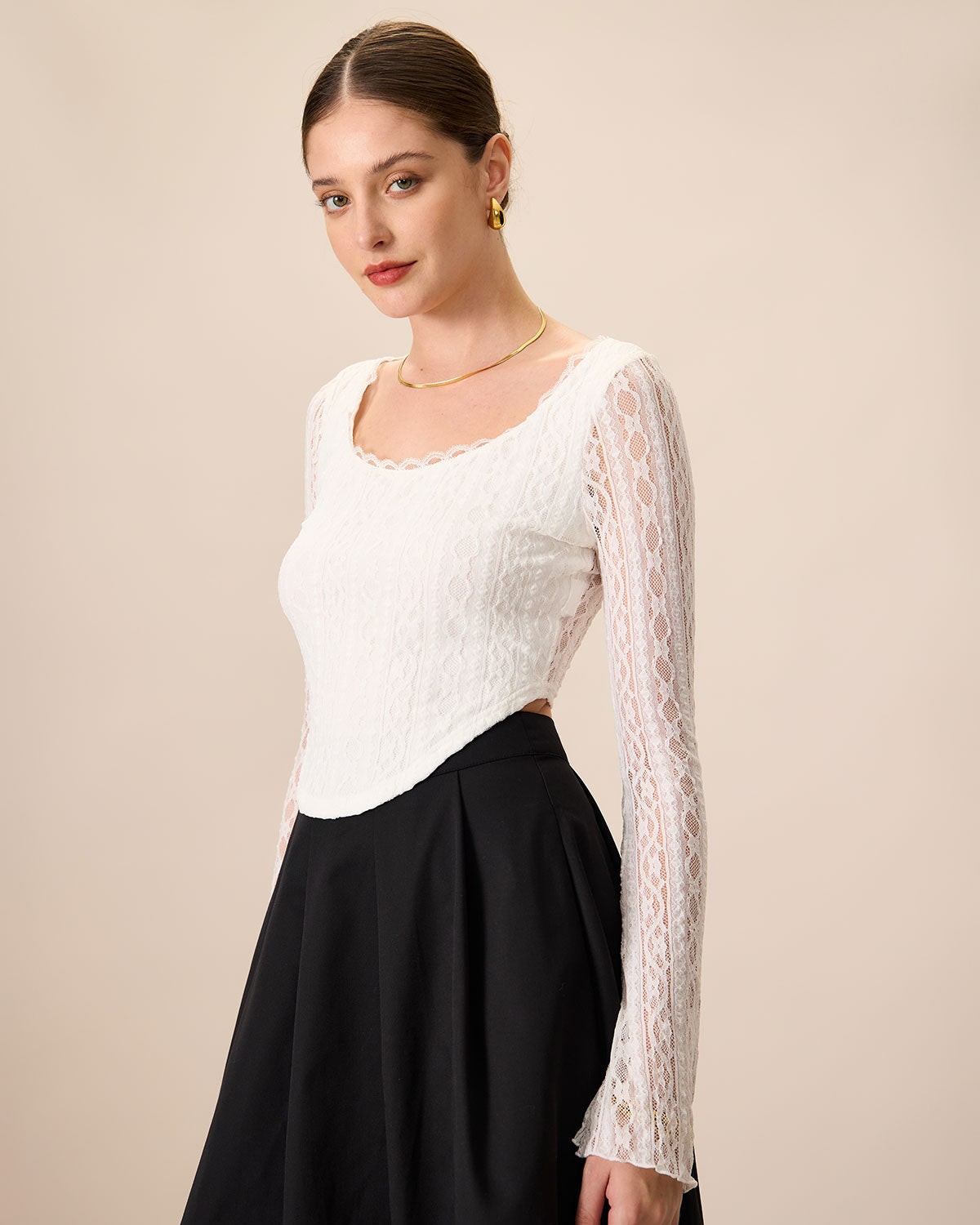 Women's White Lace See-Through Cropped Tee