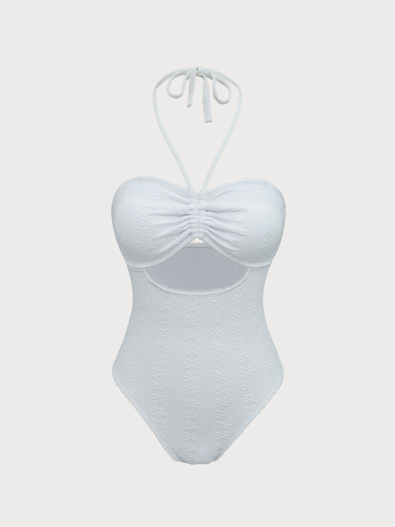 White Ruched Halter One-Piece Swimsuit Outlet Shop Offer