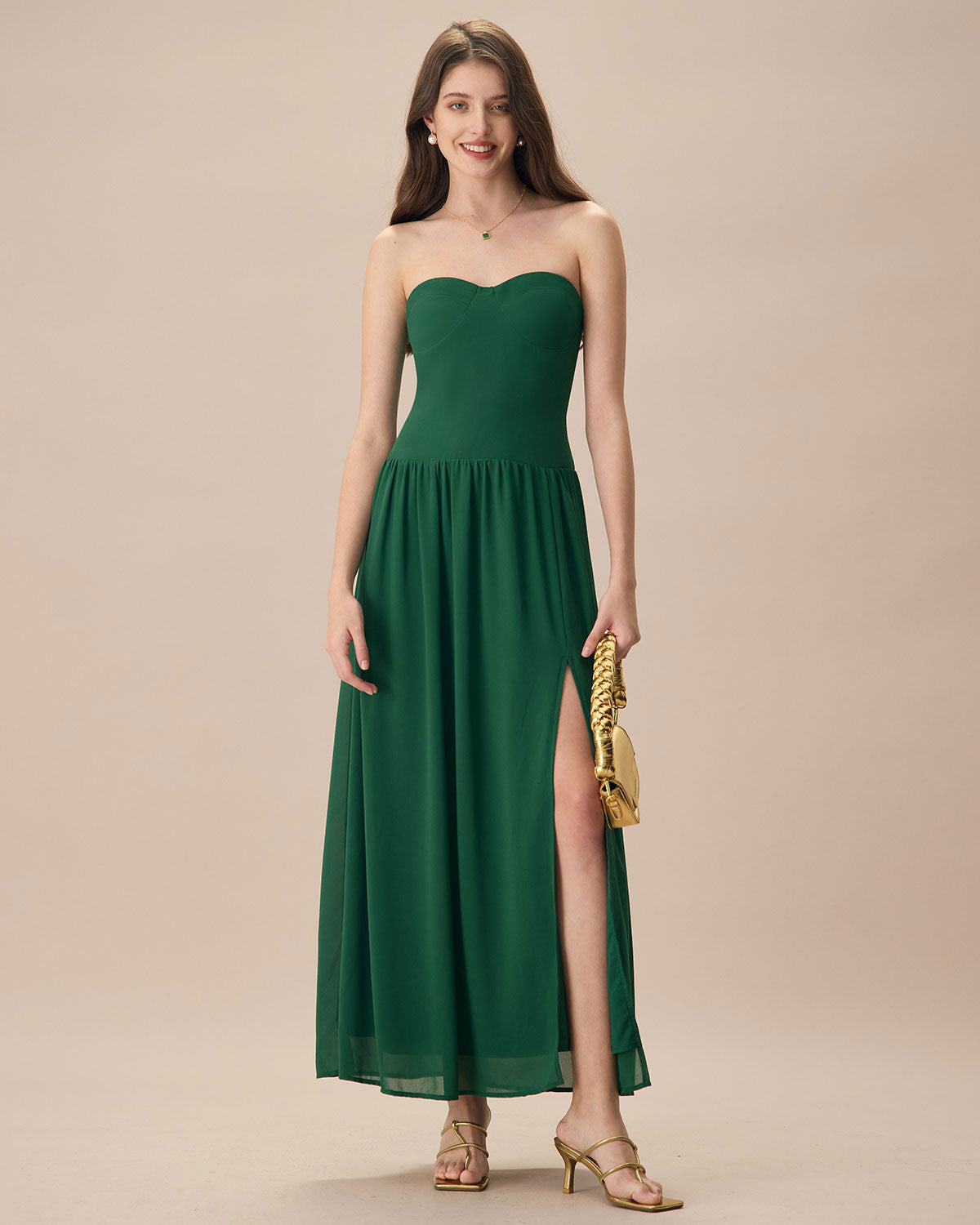 The Green Sweetheart Neck Ruched Maxi Dress Free Shipping New Styles