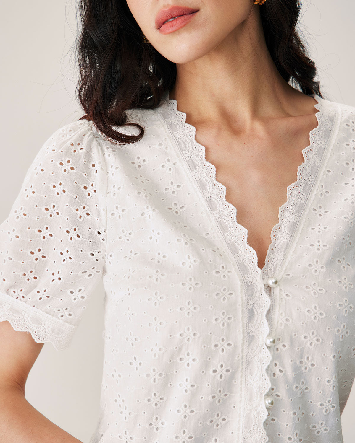 White Embroidery Puffed Sleeve Blouse Cheap Sale Popular