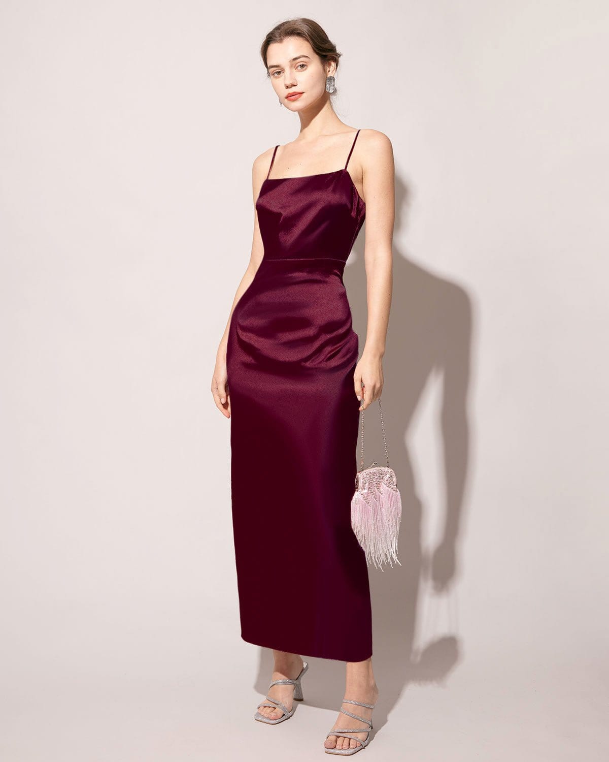 The Red Back Slit Satin Sling Maxi Dress Buy Cheap Best Wholesale