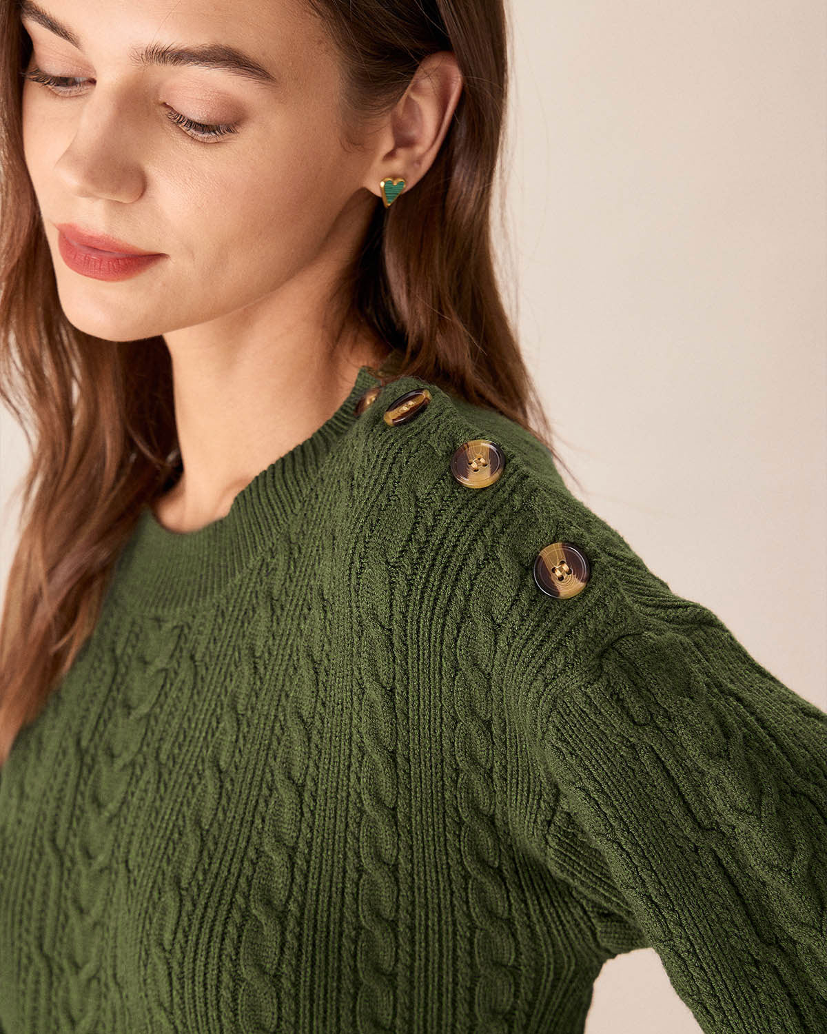 Green Round Neck Loose Button Sweater Free Shipping Sale Online