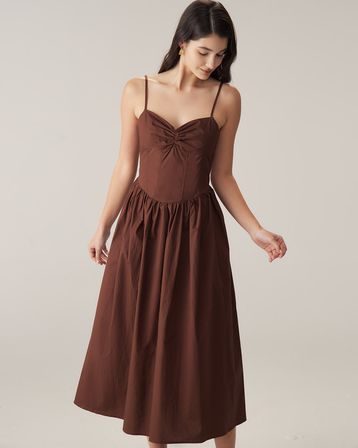 Brown Sweetheart Neck Slip Midi Dress Discount Great Deals