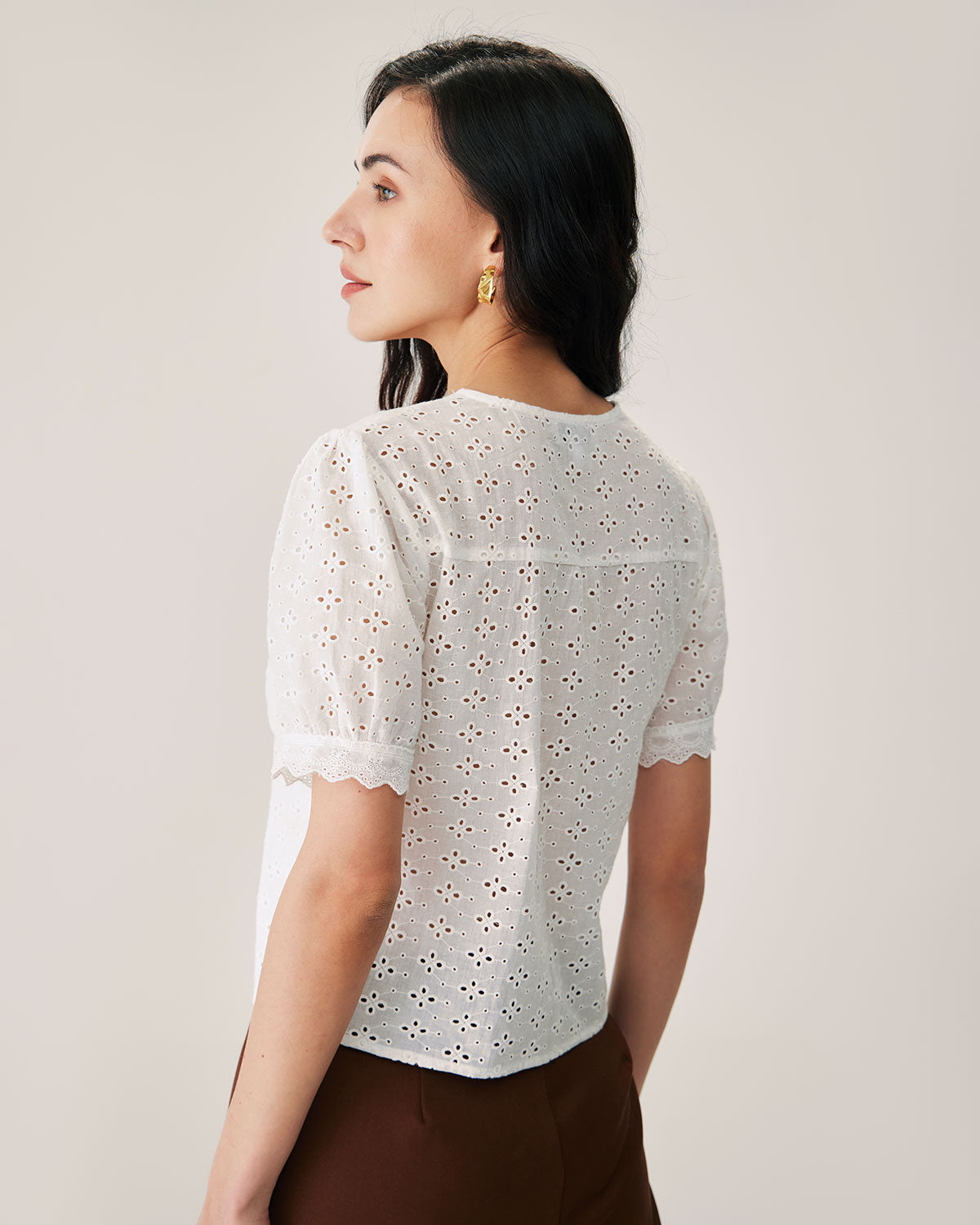 White Embroidery Puffed Sleeve Blouse Cheap Sale Popular