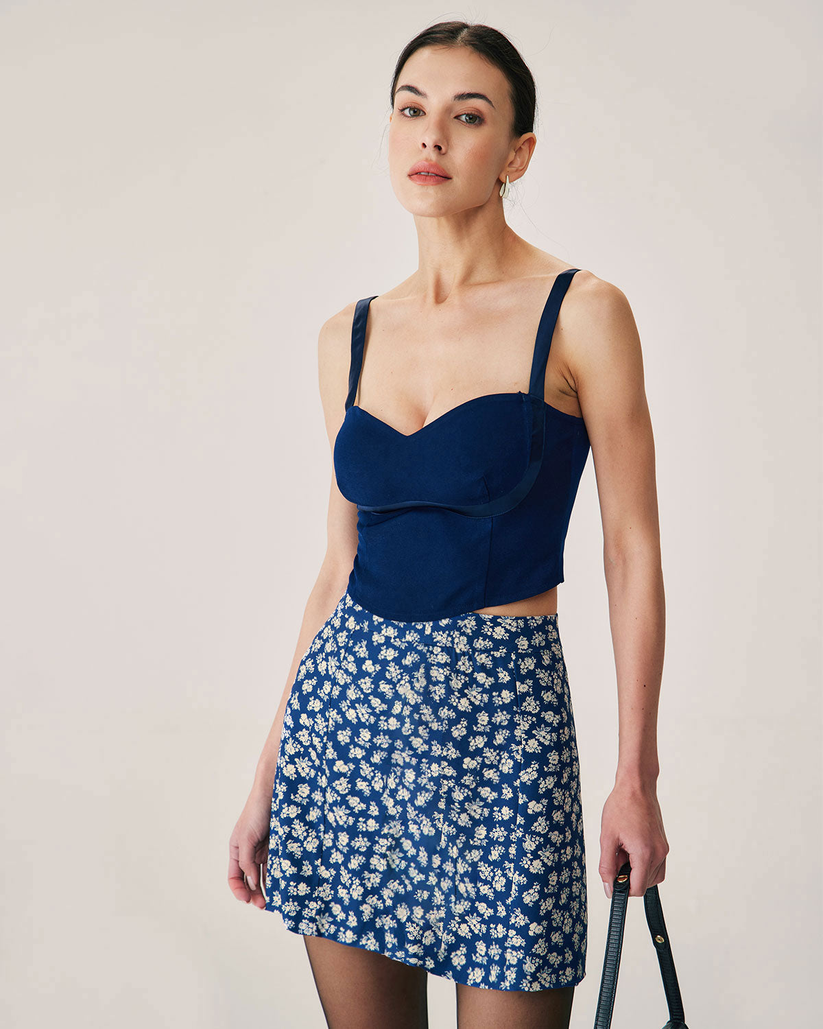 Navy Floral A-Line Mini Skirt Pay With Visa